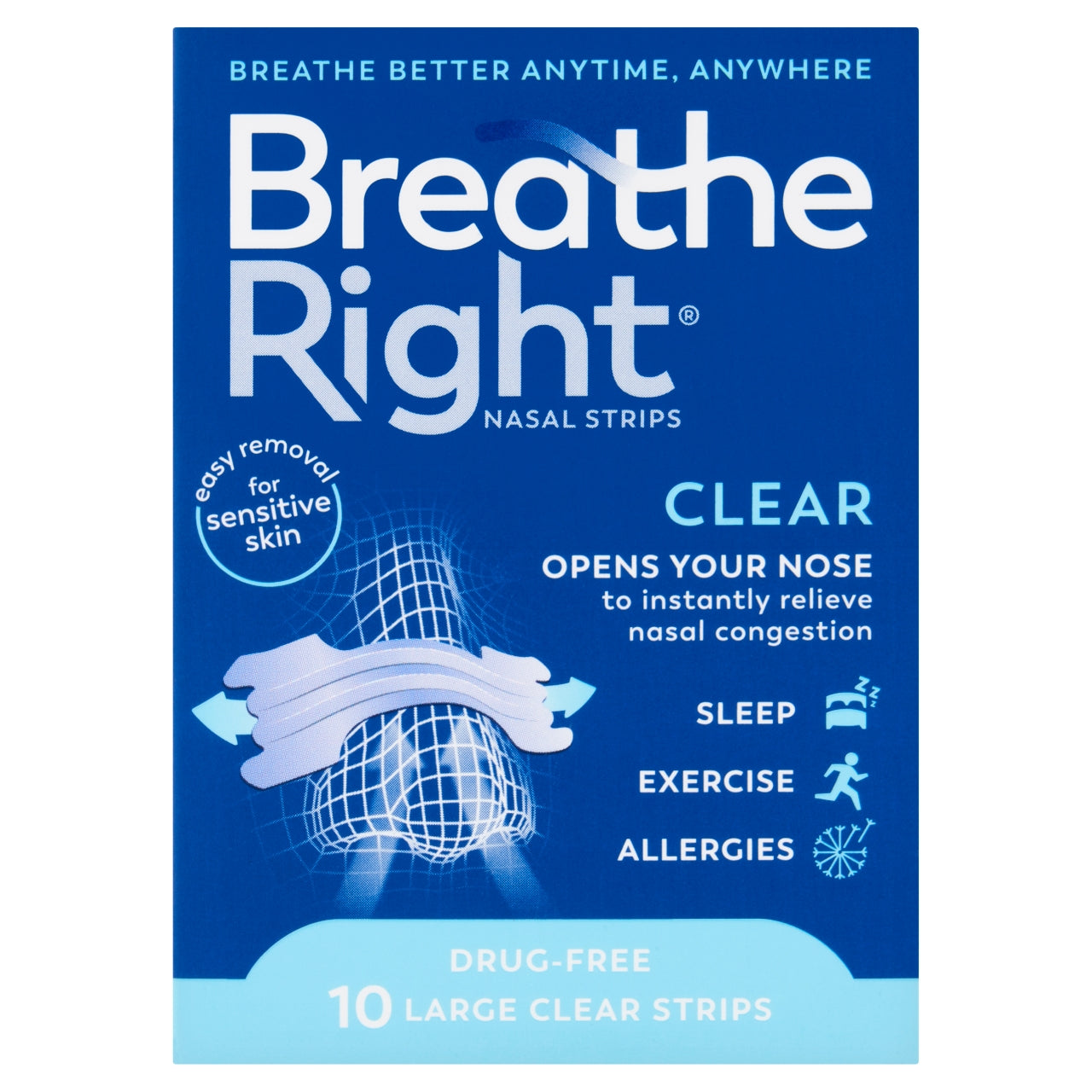 Breathe Right Congestion Relief Nasal Strips Clear Large 10 Strips
