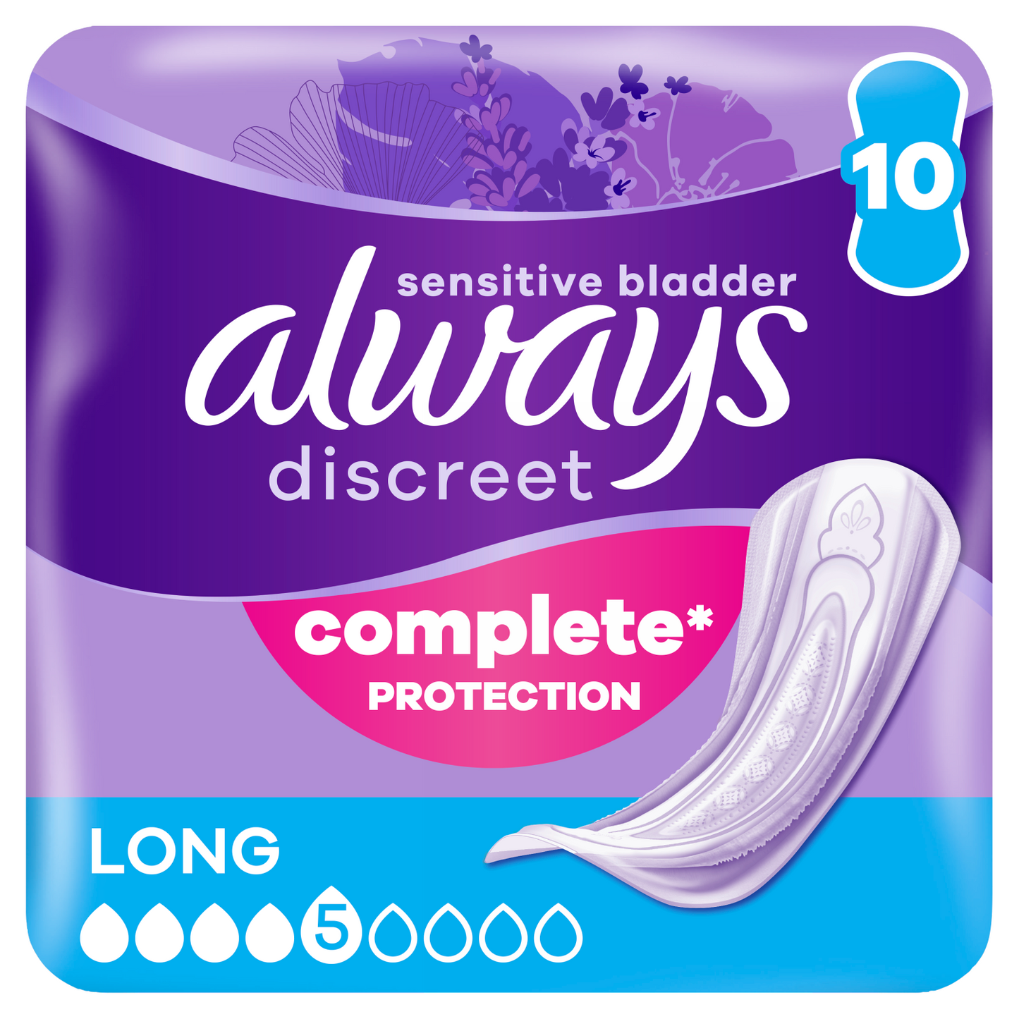 Always Discreet Incontinence Pads Women Long 10 Pads